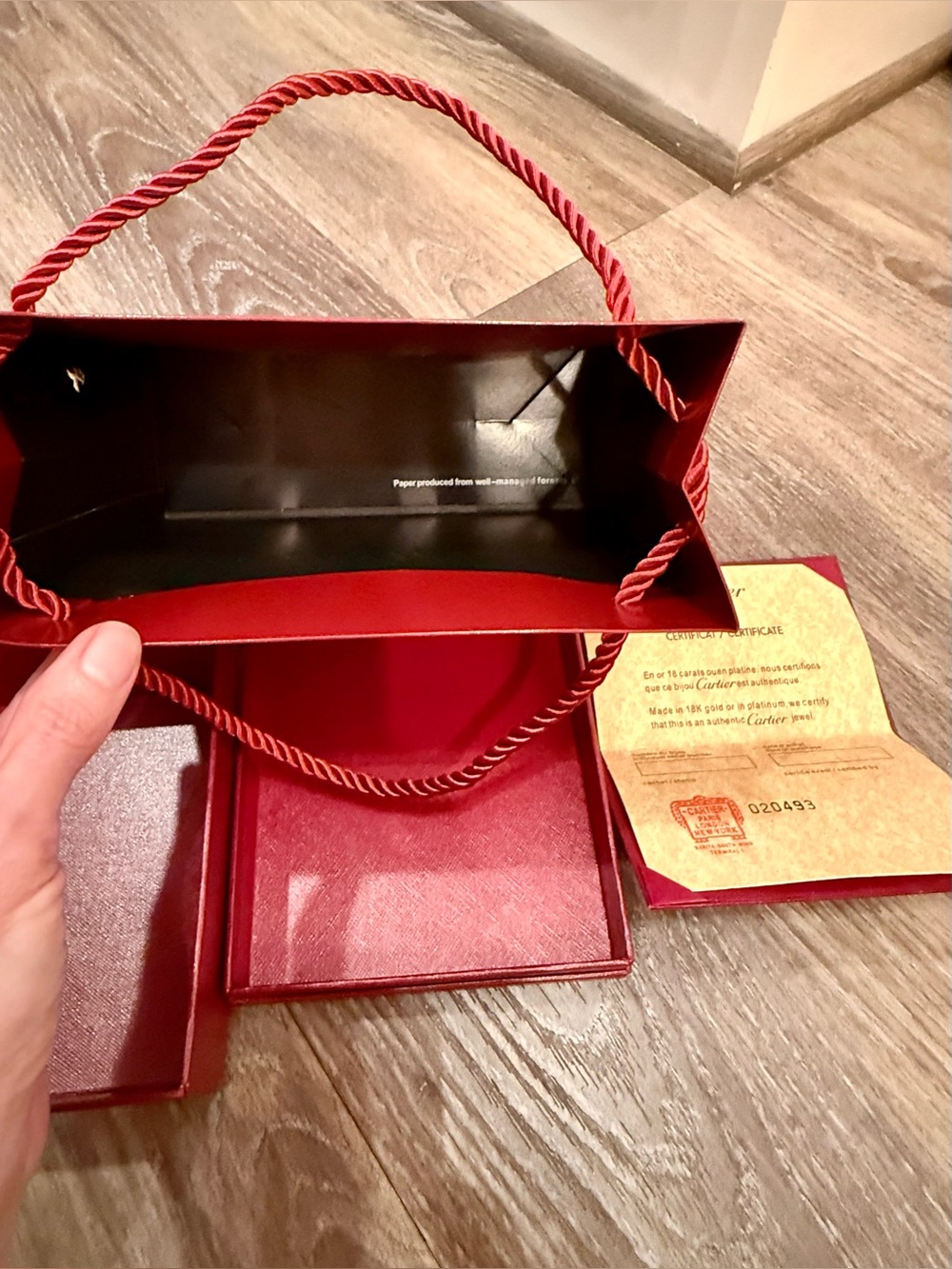 Authentic Cartier bag, box and card.